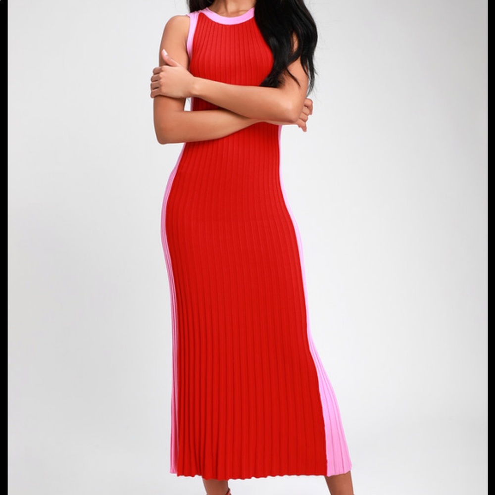 Lulus Hype Colorblock Ribbed Knit Midi Dress M 16M